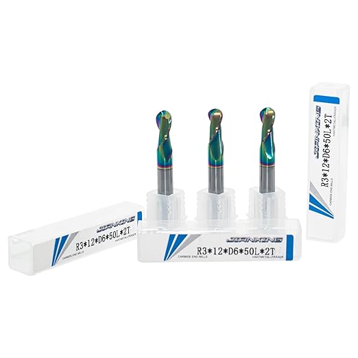 6mm R3 DLC Coated 2-Flute Carbide Ball Nose End Mill, Ideal for Aluminum, Copper Alloys, and Plastic Machining ??High Precision & Wear-Resistant Cutting Tool (3 Pack)