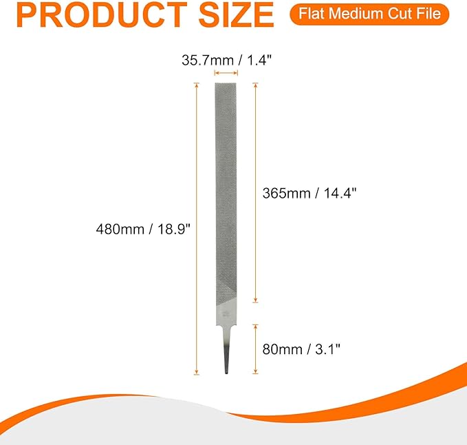 HARFINGTON Flat Medium Cut File 16" Double Cut Teeth High Carbon Steel Hand Rasp File without Handle for Metal Wood Deburring Removing
