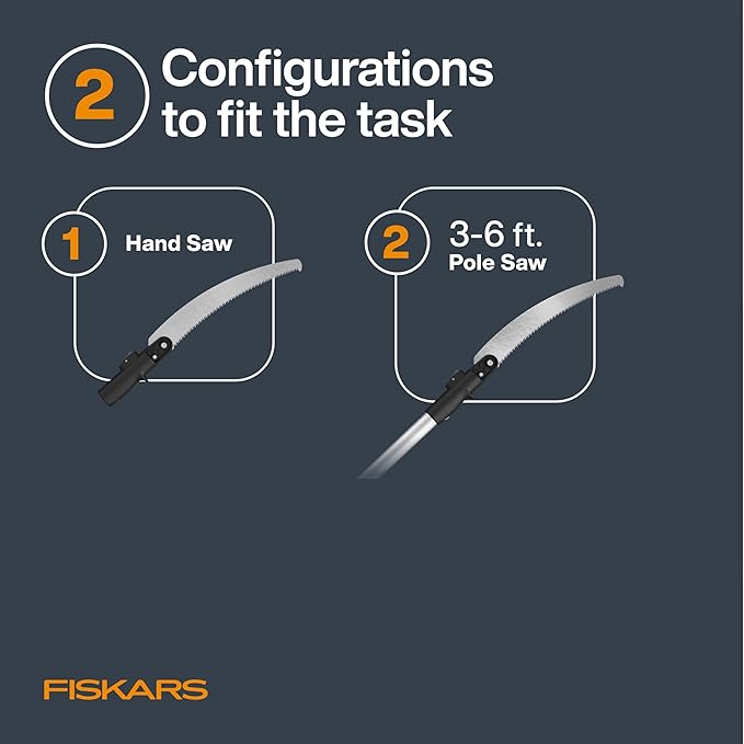 Fiskars XtendControl Extendable Tree Pruner (6 ft), Pole Saw, Adjustable Branch Trimmer with 15" X1 Saw and Hand Saw, 3-6 ft Extension Pole, and Secure Locking System for Precision Cutting