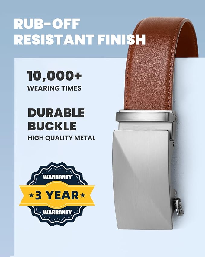 Zitahli Belt Men, Ratchet Belt Dress with 1 3/8" Premium Leather,Slide Belt with Easier Adjustable Automatic Buckle