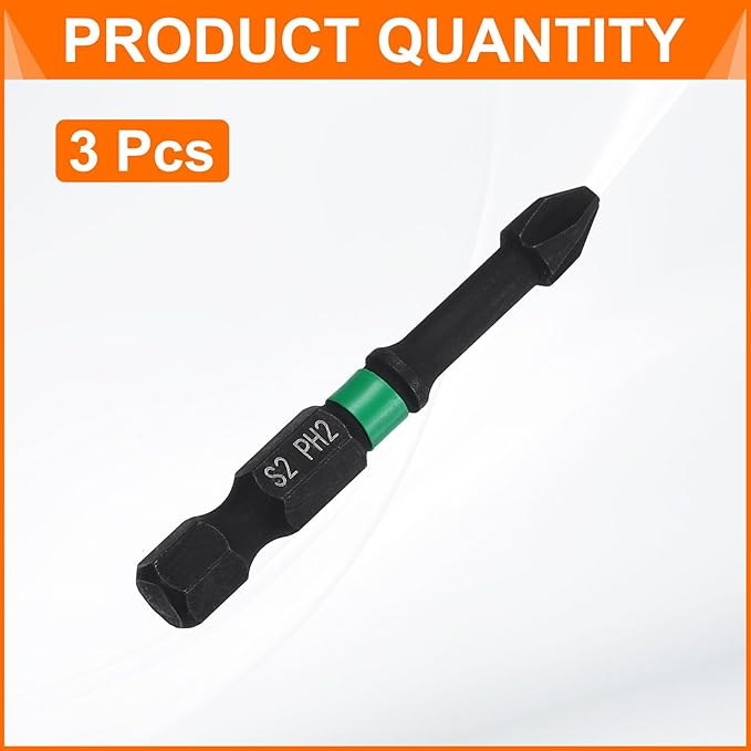 HARFINGTON 3pcs #2 Impact Phillips Screwdriver Bit PH2 1/4" Hex Shank 2" (50mm) Long 0.16" Rod Magnetic Cross Head Drill Bits S2 Steel Industrial Screw Driver for Impact Power Drivers