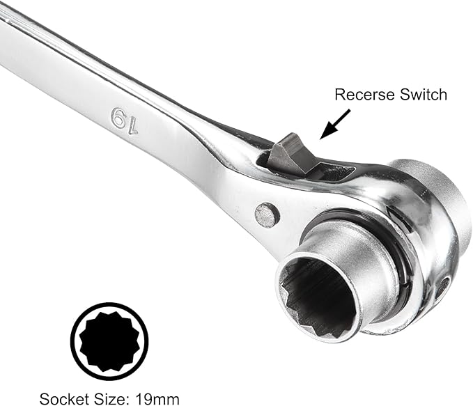 uxcell 19 x 24mm 12-Point Scaffold Podger Ratchet Spanner Ratcheting Socket Wrench Tool (Silver Tone) 2pcs