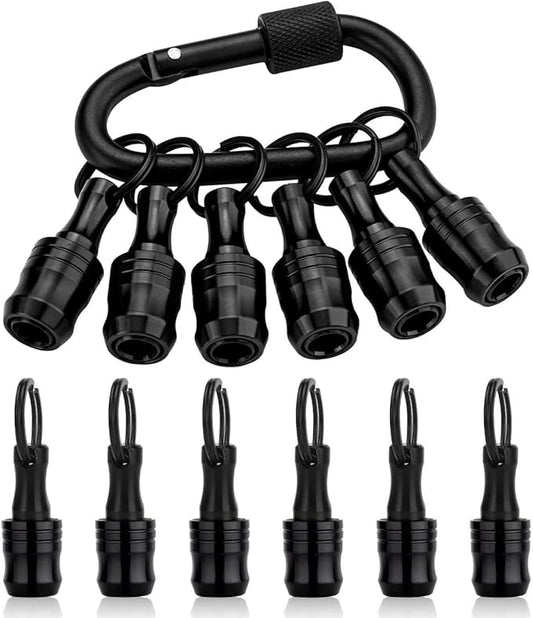 katerk 6pcs Bit Holder with Carabiner Socket for Mens Gift, 1/4 inch Hex Shank Aluminum Alloy Screwdriver Bit Holders, Quick Release Easy Change Impact Driver Drill Bit Keychain Extension (Black)