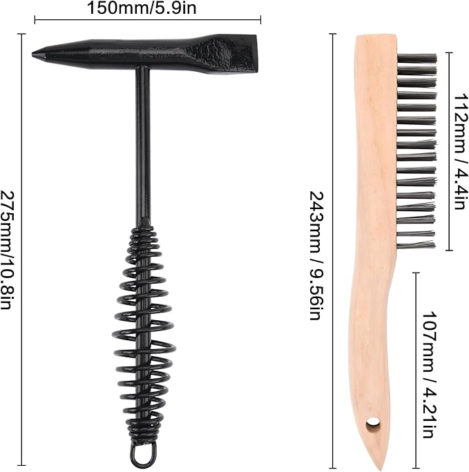 Chipping Hammer Welding with Coil Spring Handle,11Inch Welding Steel Wire Brush for Cleaning Removing Slag and Welding Residue