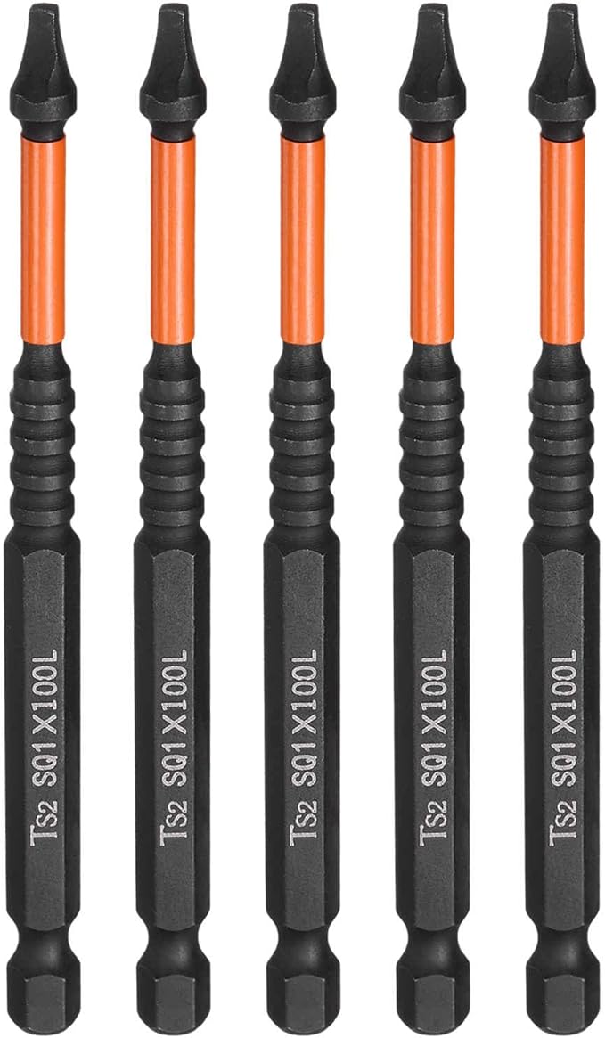 HARFINGTON 5pcs Square Head Screwdriver Bits 1/4" Hex Shank SQ1 Magnetic Head 4" Length S2 Steel Screw Driver Drill Bit for Repair Work Electric Screw Driver