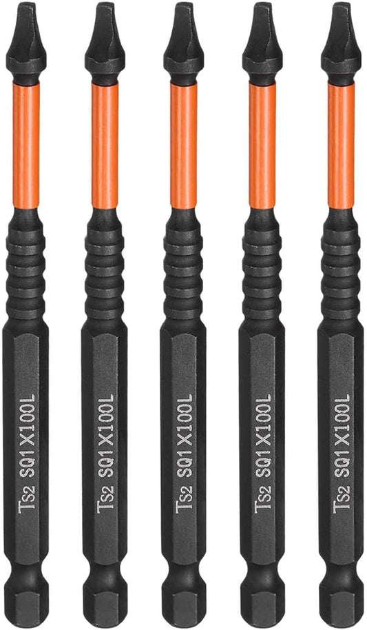HARFINGTON 5pcs Square Head Screwdriver Bits 1/4" Hex Shank SQ1 Magnetic Head 4" Length S2 Steel Screw Driver Drill Bit for Repair Work Electric Screw Driver