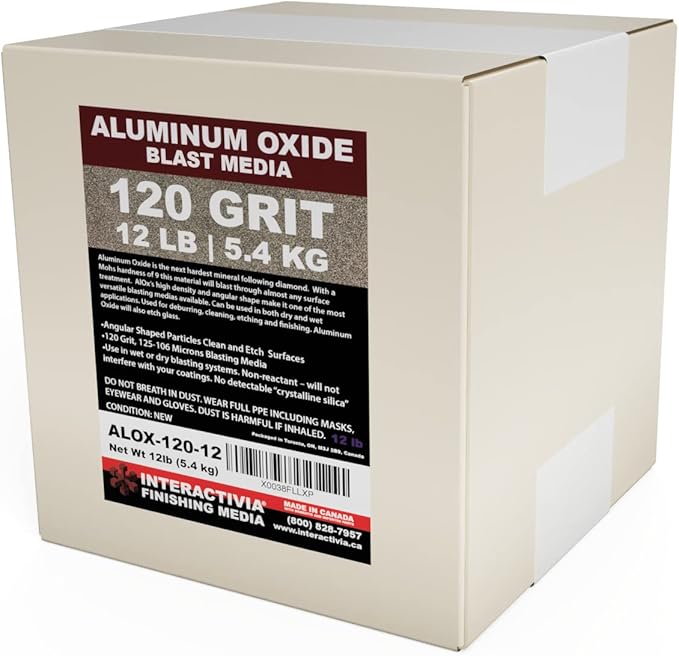 #120 Aluminum Oxide - 12 LBS - Fine Premium Long-Lasting Sand Blasting Media, High Abrasive Force Sand Blaster Sand for Metal, Glass, Stone or Wood, Sandblasters, Blasting Cabinet, Blasting Guns