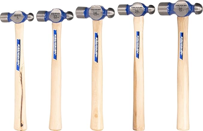 VAUGHAN Hickory Handle Ball Pein Hammers, 5 Piece Set, Made In The USA, Polished Striking Head, VN18710