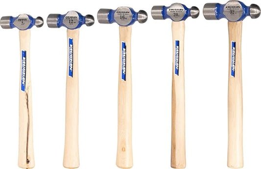 VAUGHAN Hickory Handle Ball Pein Hammers, 5 Piece Set, Made In The USA, Polished Striking Head, VN18710
