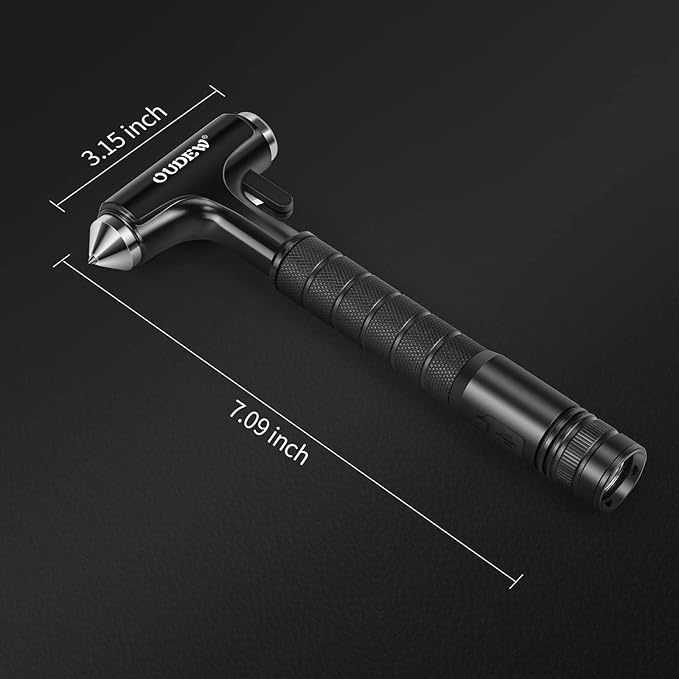 Car Safety Hammer, Car Glass Breaker with Seat Belt Cutter, Automotive Escape Tool with Lighting Function, Metal Window Breaker, Emergecy Safety Hammer for Auto Accidents (Black)