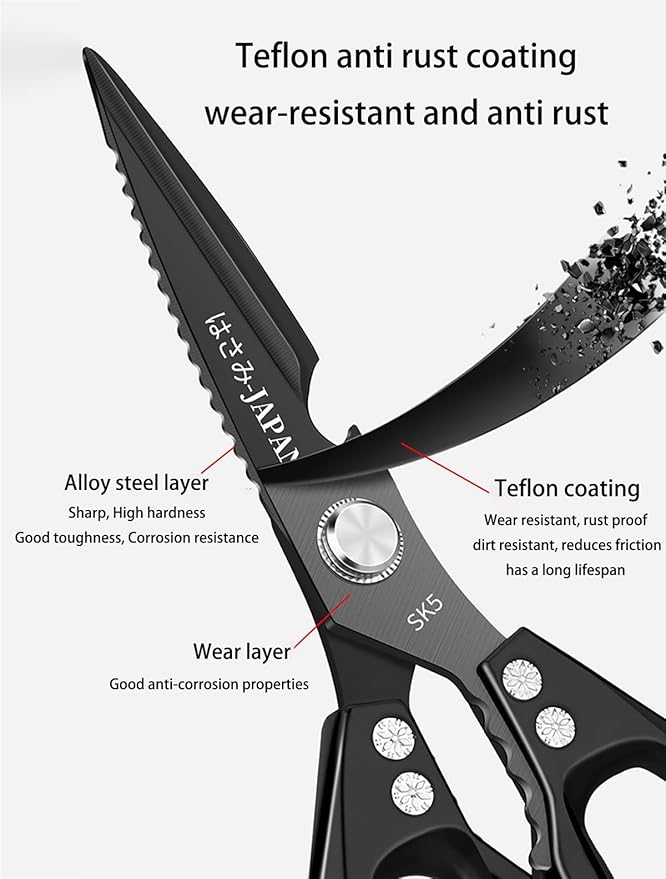 Multi-Purpose Rust Proof Kitchen Shears,Meat Scissors,Dishwasher Safe,Can be Used to Cut Vegetables, Chicken, Steak,Scrape Fish Scales, and Open Bottle Caps, etc(Silvery)