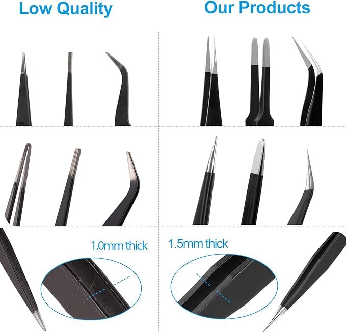 YHYZ 6pcs Precision Tweezers Set, Premium Anti-Static Stainless Steel ESD Tweezers Set Kit for Electronics, Sodlering，Jewelry, Craft, Laboratory Work, DIY