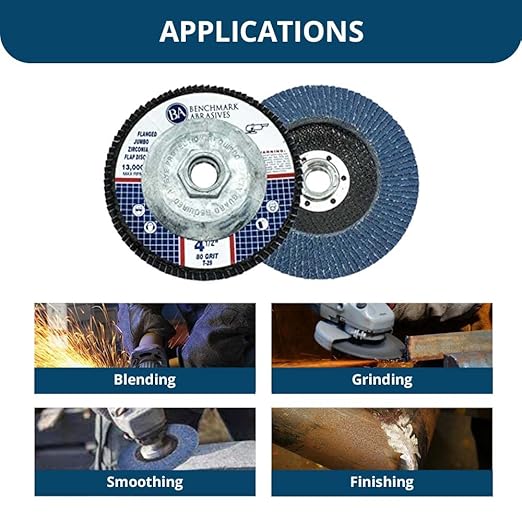 Benchmark Abrasives 4.5" x 5/8"-11 Premium High Density Jumbo Zirconia Type 29 Flap Discs 4 1/2 for Angle Grinder, Sanding Discs, Finishing - Grinding Wheels 4 1/2 Inch (10 Pack) - 120 Grit