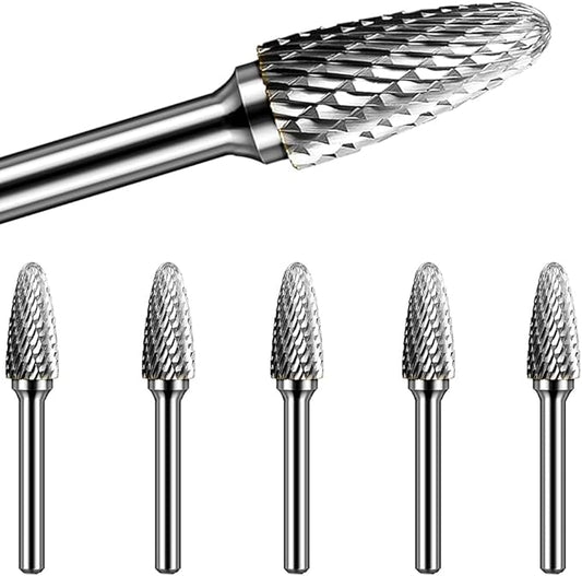 SF-5 Tungsten Carbide Burr Set Double Cut Rotary Burrs File(1/2” Cutter Dia X 1”Cutter Length) with 1/4'' (6.35mm) Shank for Die Grinder Drill Bits (Pack of 5)…