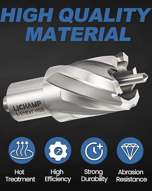 Lichamp Annular Cutter Set - M2 HSS Magnetic Drill Bits Kit for Hard Steel, 6-Piece (1/2" to 1-1/16" Diameter) with Storage Case, 1" Cutting Depth for Mag Drill Press