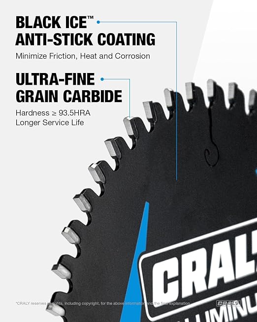 CRALY 5-1/2 Inch 50 Teeth Aluminum and Non-Ferrous Metal Cutting Circular Saw Blade, 10 mm Arbor, Carbide Tipped, Thin Kerf, Black Ice™ Coating, for Thin Aluminum, Plastic, Composite(C05550AL-B)