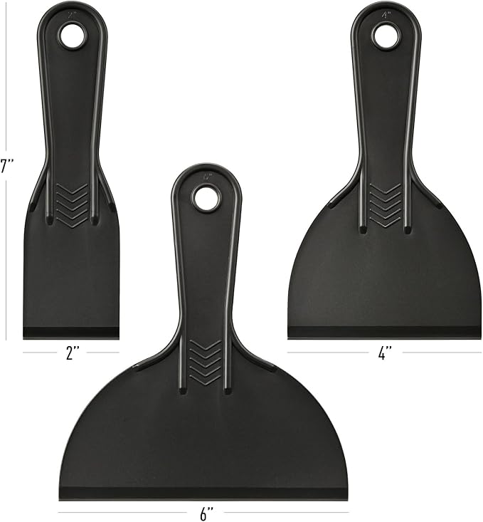 Plastic Putty Knife Set ??3 Pack 2" 4" 6" Flexible Scrapers ??Spackle Knives & Paint Scraper Tools for Drywall Repair, Painting, Patching, Caulking, with 3 Pairs of Gloves
