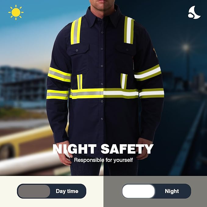 SKSAFETY 7oz FR Shirts for Men, Welding Shirt Hi Vis Flame Resistant 100% Cotton Fire Retardant Longsleeve Shirt CAT2