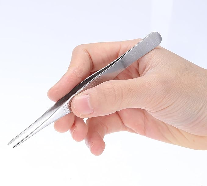 uxcell Stainless Steel Tweezers 6-Inch Straight Serrated Tip Stainless Steel Multipurpose Sewing Tweezer Silver 10 Pcs