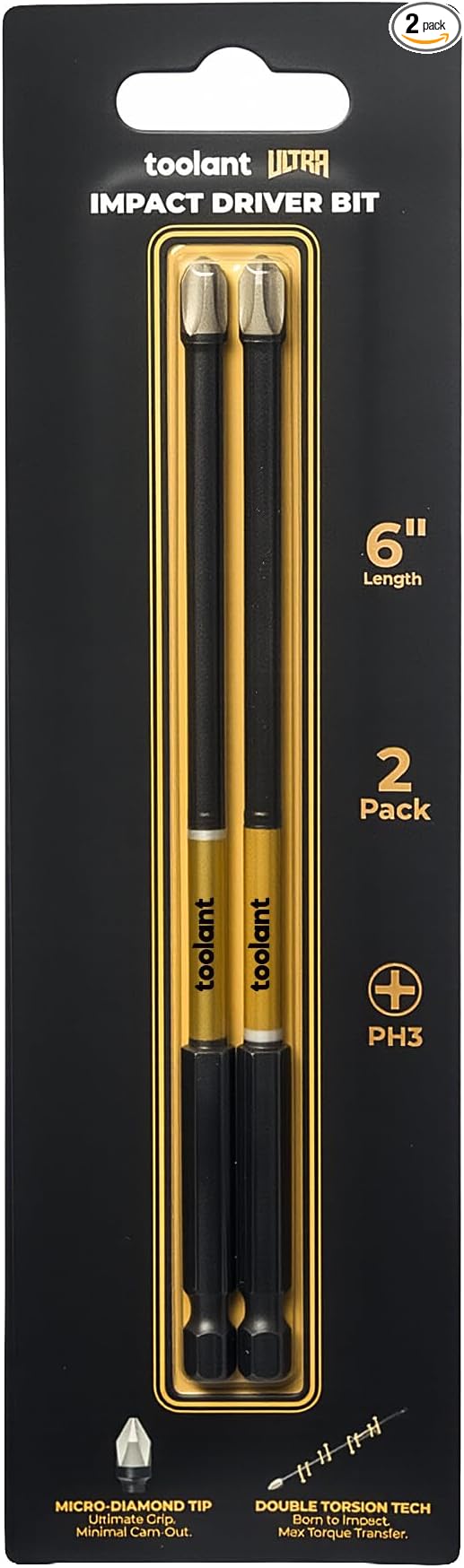 toolant 6 Inch Phillips Bit#3, Magnetic Anti Slip Impact Screwdriver Bits Set, 2pcs Impact Steel X2 PH3 Driver Dit Set with CNC Machined Tips for Impact Driver