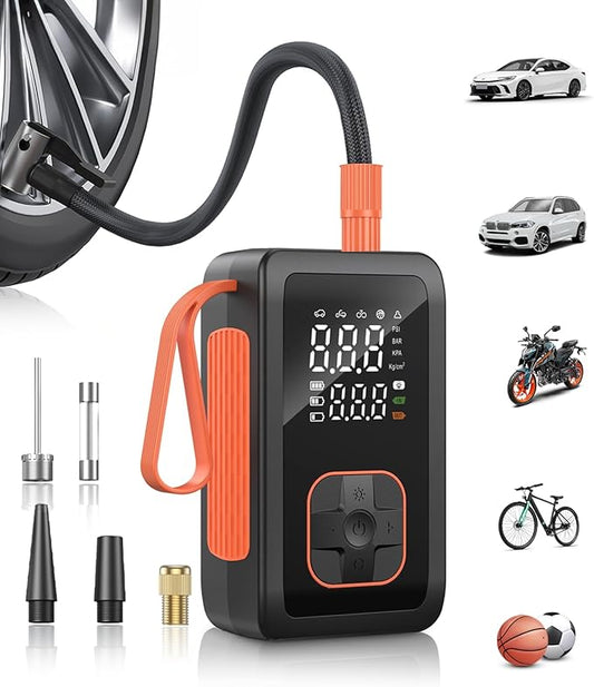 Tire Inflator Portable Air Compressor - 150PSI & 15000mAh Dual Power (Cordless & 12V DC) Car Air Pump, 3X Faster 36L/Min Electric Tire Pump with Digital Gauge, LED Light for Car, Bike, Ball