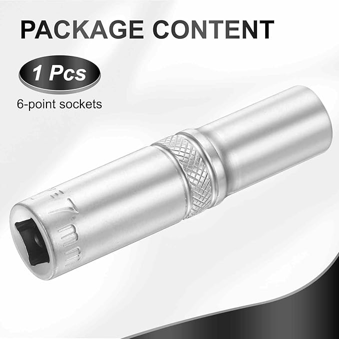 HARFINGTON 6 Points Deep Socket 1/4" Drive 7mm Deep Metric CR-V Steel Polished Nickel Plating Flip Sleeve 50mm / 2" Extra Long Socket Tool for Home Auto Nuts Bolts Repair
