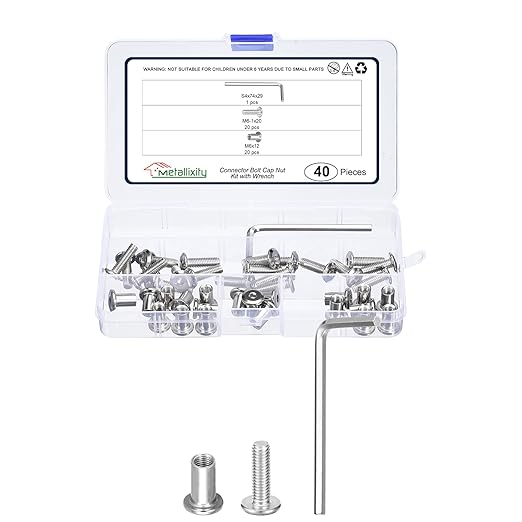 METALLIXITY Furniture Crib Screws Replacement Set with Wrench(M6-1x20mm) 20Pcs, Connector Bolts M6 Screw Barrel Nuts Binding Screws, for Chair Cabinet Bed, Silver