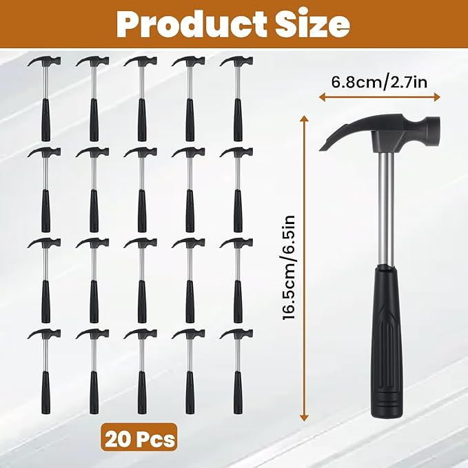 20 Pcs Mini Claw Hammer Bulk 6.5 Inch Solid Tubular Small Safety Hammer with Non-Slip Rubber Handle Lightweight for Woodworking Hanging Pictures DIY Crafts Jewelry Making Tools
