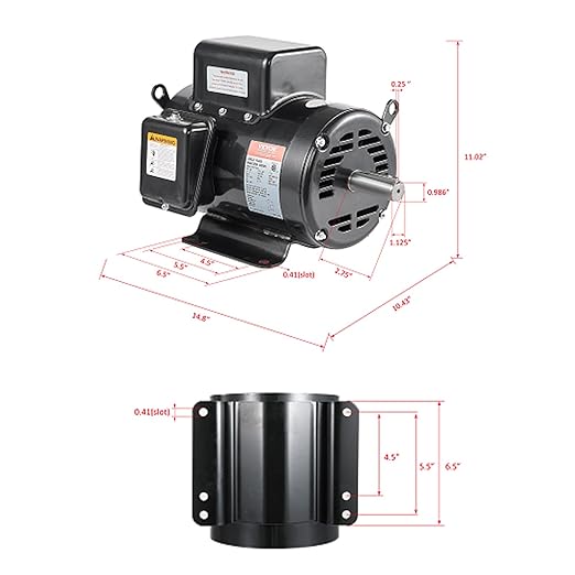 VEVOR 7.5HP Air Compressor Motor, 230V 31.6 Amps Electric Motor, 3450RPM 184T Frame, 1-1/8" Keyed Shaft, 2.75" Shaft Length for Air Compressors, Single Phase, CCW/CCW (Factory Setting is CCW)
