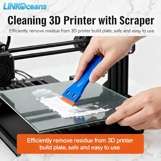 Plastic Razor Blade Scrapers with 100 Blades ??LINKOceans Safe Adhesive Remover for Stickers, Decals, Labels, Caulk & Gaskets on 3D printer beds,Glass,car or Windows Non Scratch Cleaning Tool