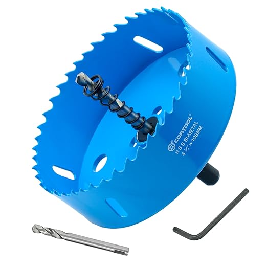 4-1/4 Inch Hole Saw with Arbor for Metal and Wood Cutting, Bi-Metal Hole Cutter, 4-1/4" Hole Saw Kit for Drywall, Wood, PVC Boards, Fiberglass and Vent Pipes