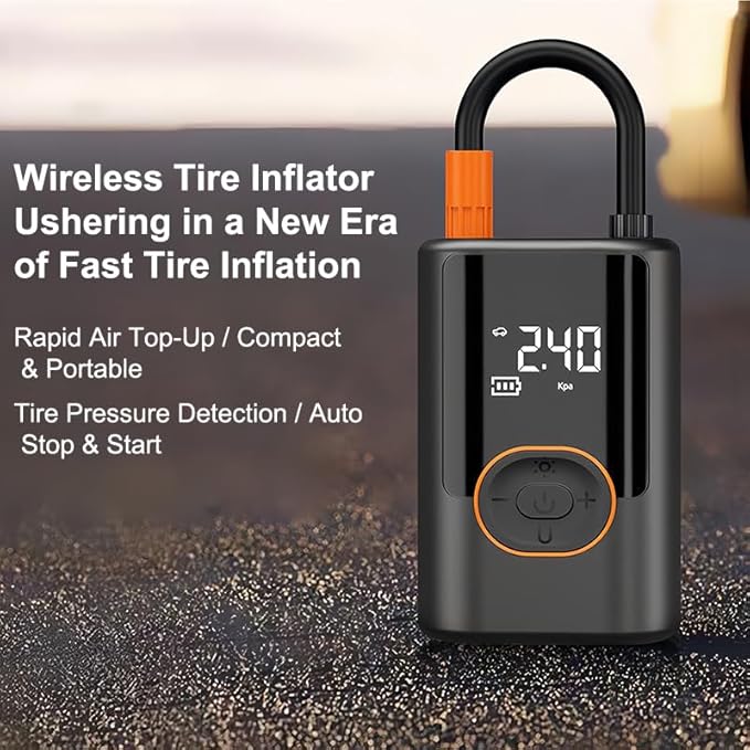 Portable Tire Inflator, 150PSI Cordless Air Compressor with Digital Pressure Gauge and LED Light, for Cars, Motorcycles, Bicycles, and Balls.
