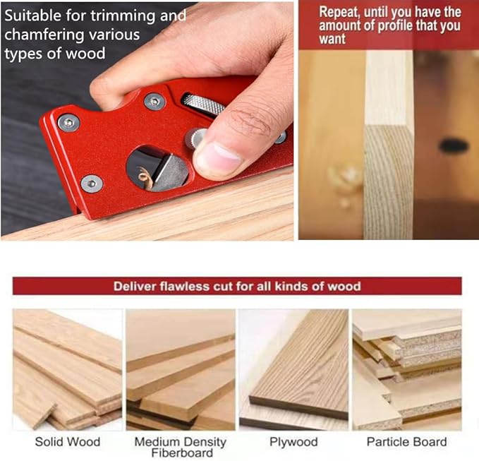 szhdxsy, Wood Planar carpenter's edge trimming tool, suitable for manual chamfering and planing of wood quick trimming,for Quick Edge Trimming and Chamfering,red(Combination upgrade-7 Cutter Heads)