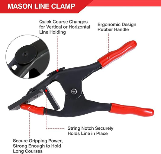Goldblatt 4 Pieces Mason Line Clamps & Mason Line String Line - Red & Orange Nylon Twine String Rolls, Concrete Tools Set, Construction Masonry Measurement String for A String Level