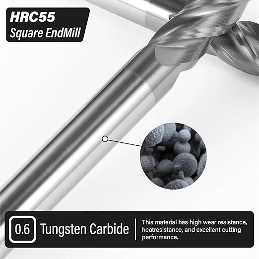 1/8" Carbide Square End Mill 4 Flute AlTIN Coated CNC Milling Bits for Alloy Steels, Hardened Steels, Cast Iron