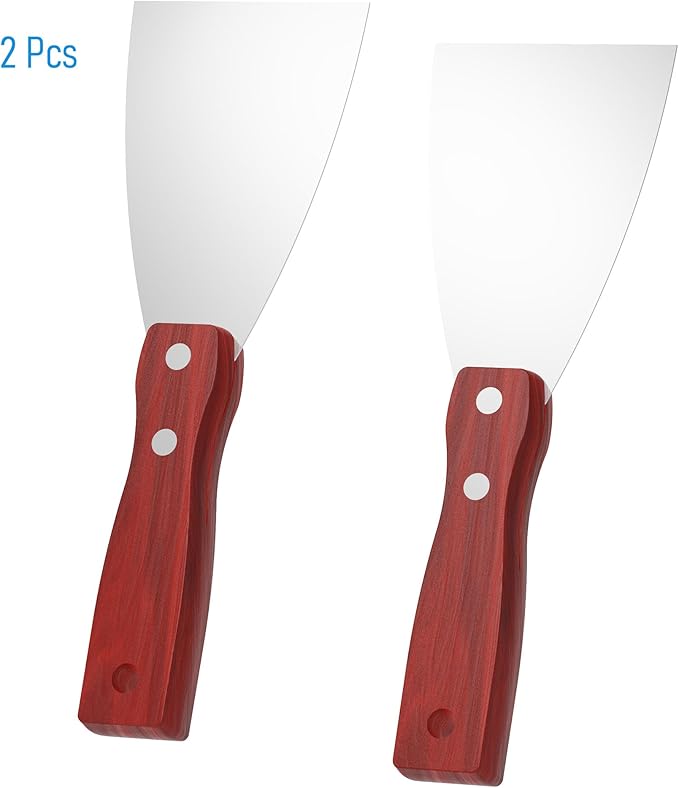 Putty Knife, 2PCS 3 Inch Stainless Steel Scraper Tool, Wooden Handle Metal Spackle Knives for Drywall, Decals, Wall Paper, Floor Tile, Patching, Painting, Taping, Scraping Coating