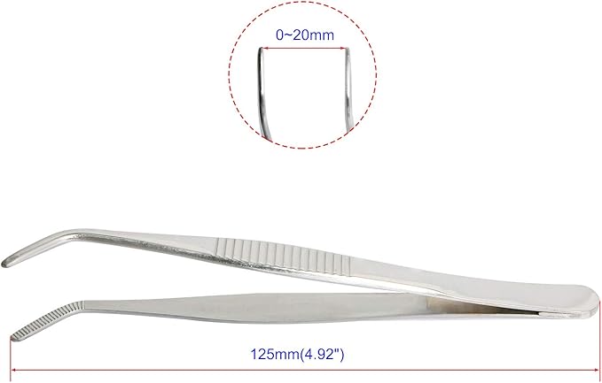 Aoje-Link 304 Stainless Steel Curved Tweezers with Serrated Tip, Multi-Purpose, Silver, 2pcs