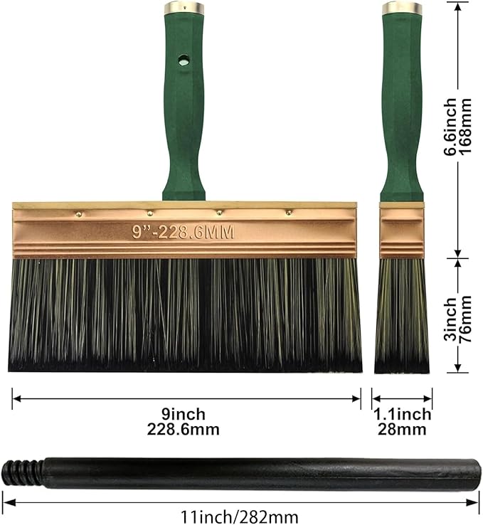 Deck Stain Brush, 9 Inch Deck Paint Brush with Threaded Handle for Extension Pole, Wide Large Brushes for Staining Wood, Fence, Walls, Lime Wash Paint Brush