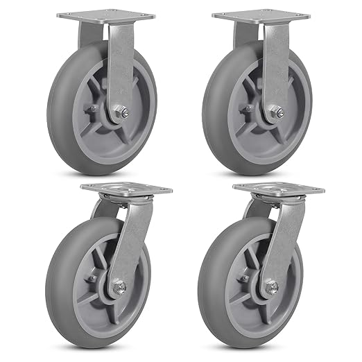 8inch Caster Wheels, Thermoplastic Rubber Wheels(Crown Tread) with Steel Plate, Heavy Duty Casters Set of 4-2800Lbs Capacity (2 Swivel & 2 Rigid)