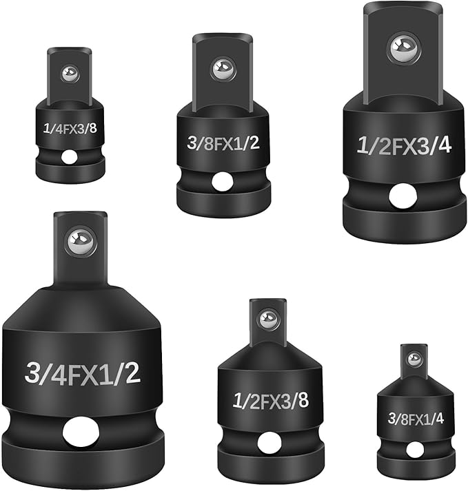 6 Pcs Impact Socket Adapter and Reducer Kit, Cr-V Steel Ratchet Adapter Set Impact Driver and Wrench Conversion Kit, 3/8 to 1/2 and 3/4 to 1/2 and 3/8 to 1/4 Socket Adapters