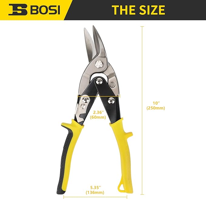 10 Inch Aviation Tin Snips Right Cut, Heavy Duty Sheet Metal Cutter Snips Shears Cutting Metal Sheet Chrome Vanadium Steel Sharp Blades Safety Latch