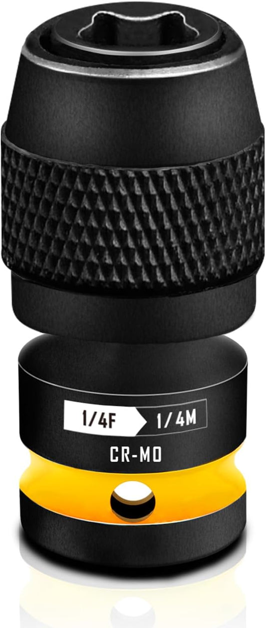 BLACKROBOT Quick Release Impact Bit Holders 1/4-Inch Square Drive to 1/4-Inch Hex Socket Adapter, CR-MO Steel, Yellow