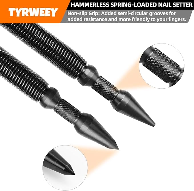 1-Piece Nail Setter Dual Head Nail Set Pin Punch & Center Punch, Dual Head Center Punch, Spring Loaded Center Hole Punch, Hand Tool for Metal or Wood, Nail Tool Features 1/16-in, 3/16-in
