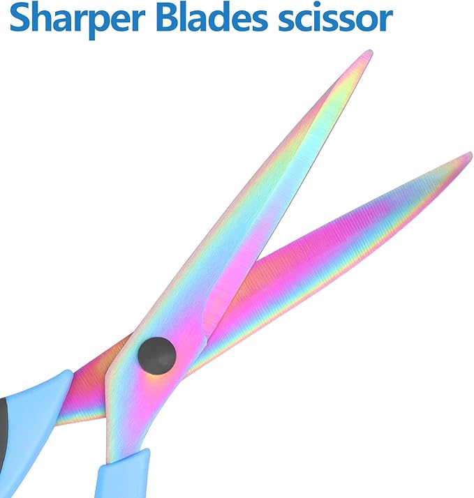 Multifunctional Scissors, 9.3 Inch Colorful Titanium Stainless Steel Blades, Soft Grips, For Home, School, Office, Sewing, Fabrics, Craft Supplies, Left or Right Handed, 2-Piece Set