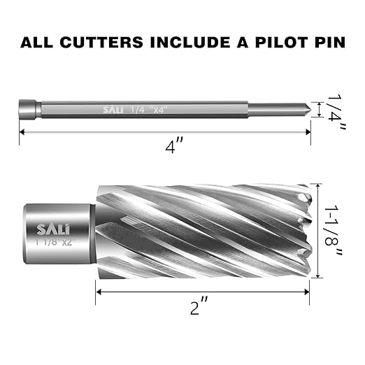 SALI 2 pcs Annular Cutter Diameter 1-1/8 Inch with Weldon Shank 3/4" (with 2 Flats) Cutting Depth 2" Mag Drill Bit for Magnetic Drill Press HSS Fully Ground Drill with One 1/4"*4" Pilot Pin