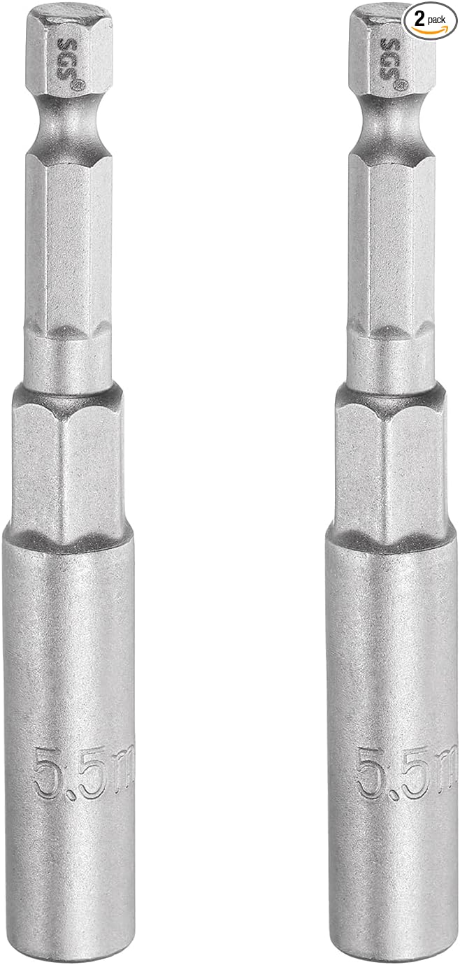HARFINGTON 2pcs Nut Driver Drill Bit 5.5mm Metric Socket 1/4" Hex Shank 3.15" (80mm) Long 6-Point Sockets Quick Change CR-V Steel Bolt Setters for Power Drill Drivers