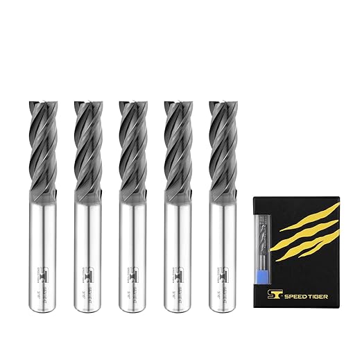 SPEED TIGER Micrograin Carbide Square End Mill - 4 Flute - ISE3/16 4T (5 Pieces, 3/16") - for Milling Alloy Steels, Hardened Steel, Metal & More ??Mill Bits Sets for DIYers & Professionals