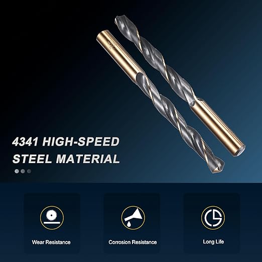 PATIKIL 11.5mm Drill Bit, Jobber Straight Shank 4341 High-Speed Steel 118째 Black and Gold Finish for Medium-Hard Metal Steel Acrylic - 6 Pack