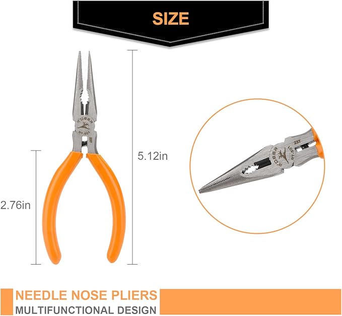 Rongon Small Needle Nose Pliers, 5??Long Nose Plier for Wire Bending, 2 Pack High Carbon Steel Serrated Jaw Pliers for Electronics & Jewelry, Stainless Steel Craft Tools with Non-Slip Grips(2Pcs)