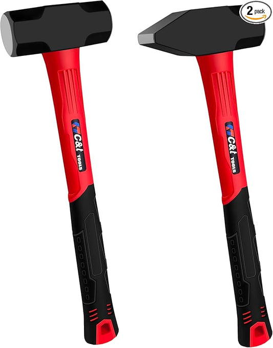 C&T 2 Piece Hammer Set, 3lb Sledge Hammer-Drilling Hammer & blacksmith hammer,mini sledge, cross peen hammer, Fiberglass & Soft No-Slip Handle,Perfect for Demolition, Construction and Blacksmithing